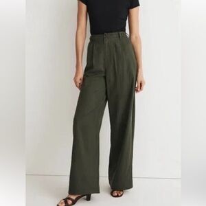 Madewell The Harlow Linen Wide Leg Pants Green Women's Size 0 Style NG521 NWT